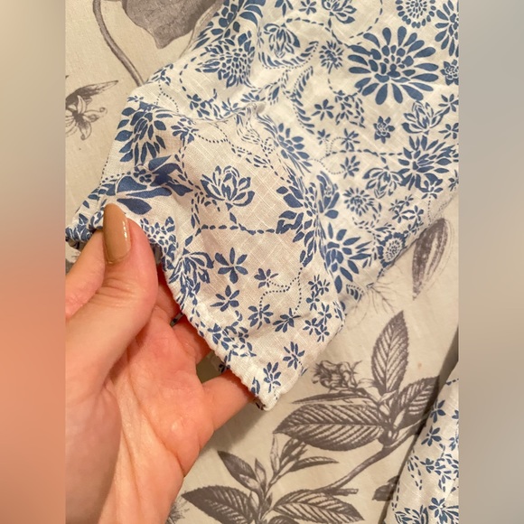 LOFT Blue White Floral Ruffle Long Sleeve Mini Dress NWT Size Medium - Picture 3 of 7